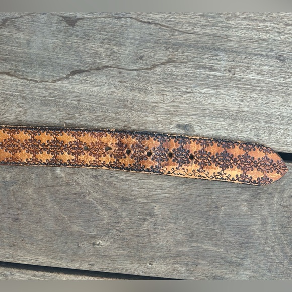 Vintage Belt Buckle Country Western Hand Tooled Brown Leather Silver Eagle 40” - Picture 8 of 10